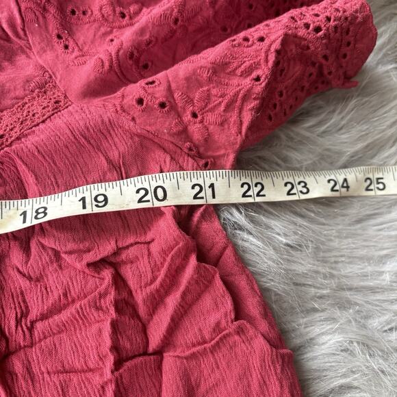 Knox Rose Womens Top Size XXL Plus Solid Red Eyelet Lace Short Sleeve Bohemian - Picture 6 of 9